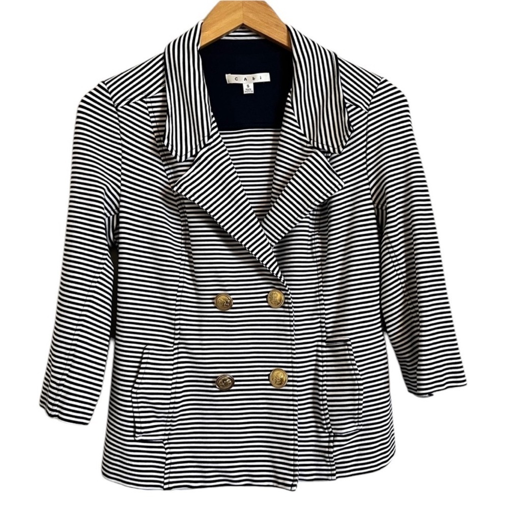 CAbi Life Jacket Blazer Nautical Navy & White Stripe Sz S Style 823 #143V